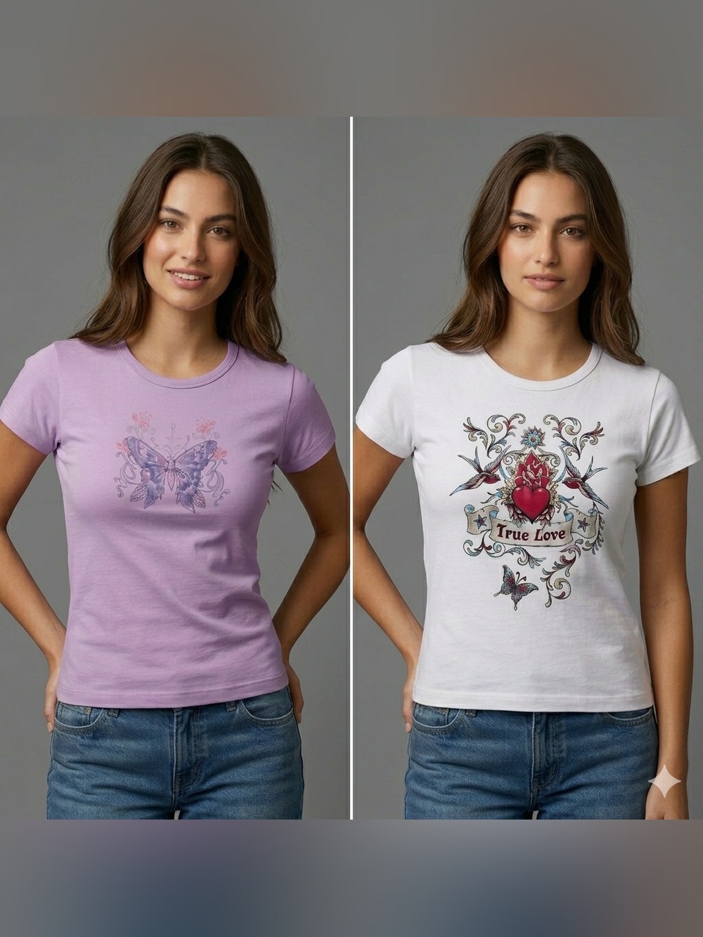 Lots of 2 Classic Crewneck Graphic Tee - Lavender and White